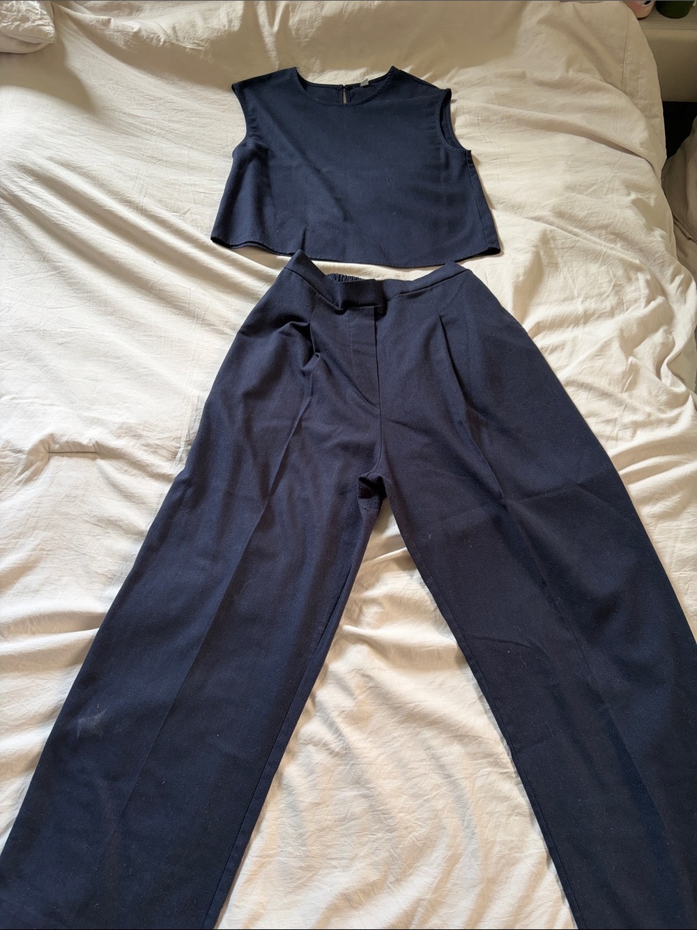 Women's Navy Wide-Leg Pants and Sleeveless Crop Top Set